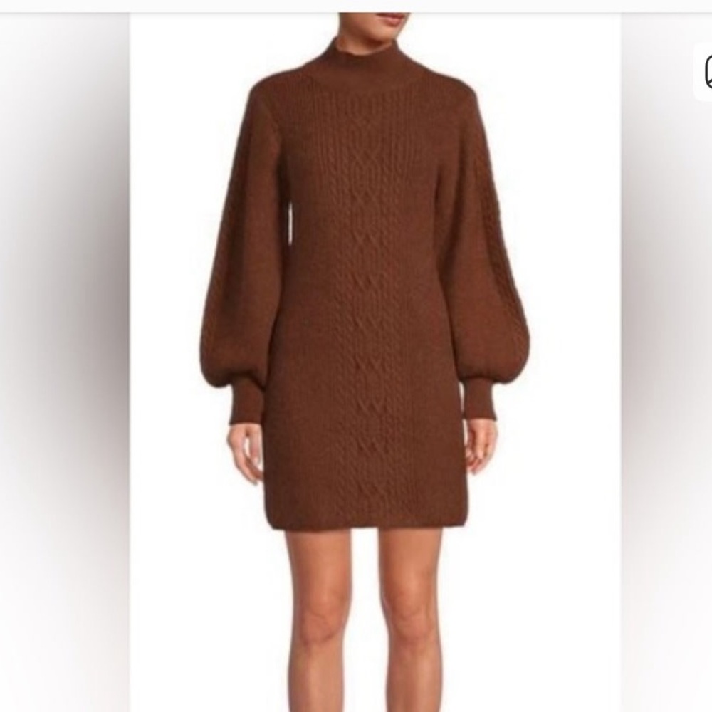 A loves A tear drop mock neck balloon sleeve sweater Knit Dress in Rich Brown